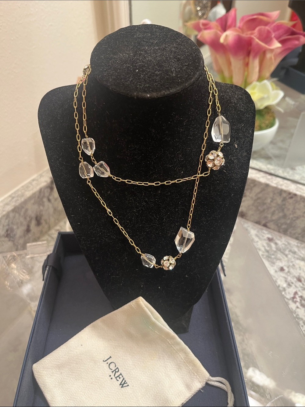 J. Crew Gold-Tone Layered Necklace with Clear Crystal Beads